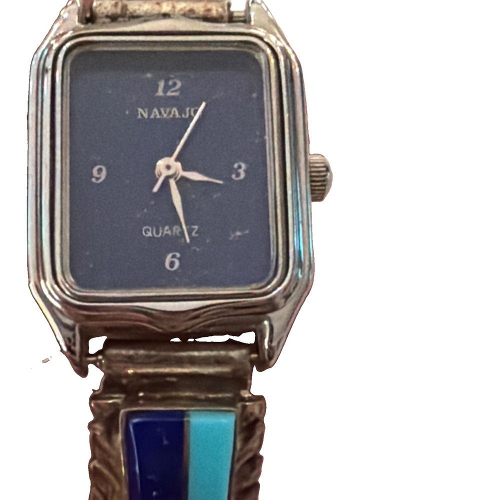 Navajo, turquoise Watch , Sodalite/Lapis inlay - Picture 7 of 13